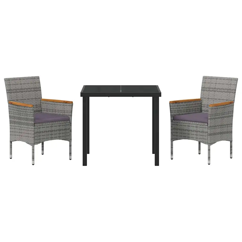 Garden Dining Set with Cushion 3 pcs Grey Poly Rattan