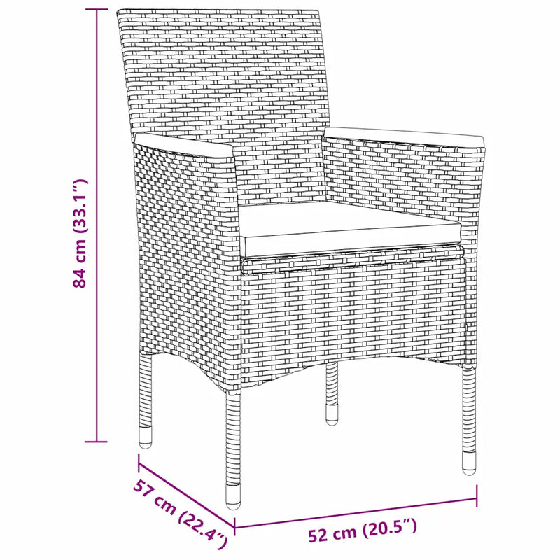 Garden Dining Set with Cushion 3 pcs Grey Poly Rattan