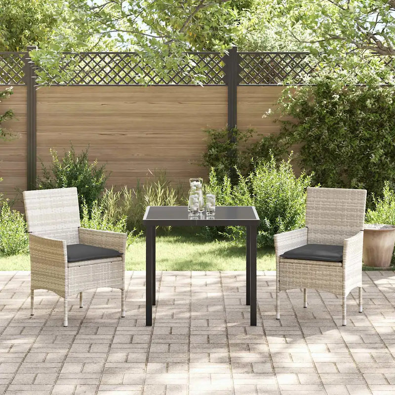 Garden Dining Set with Cushion 3 pcs Light Grey Poly Rattan