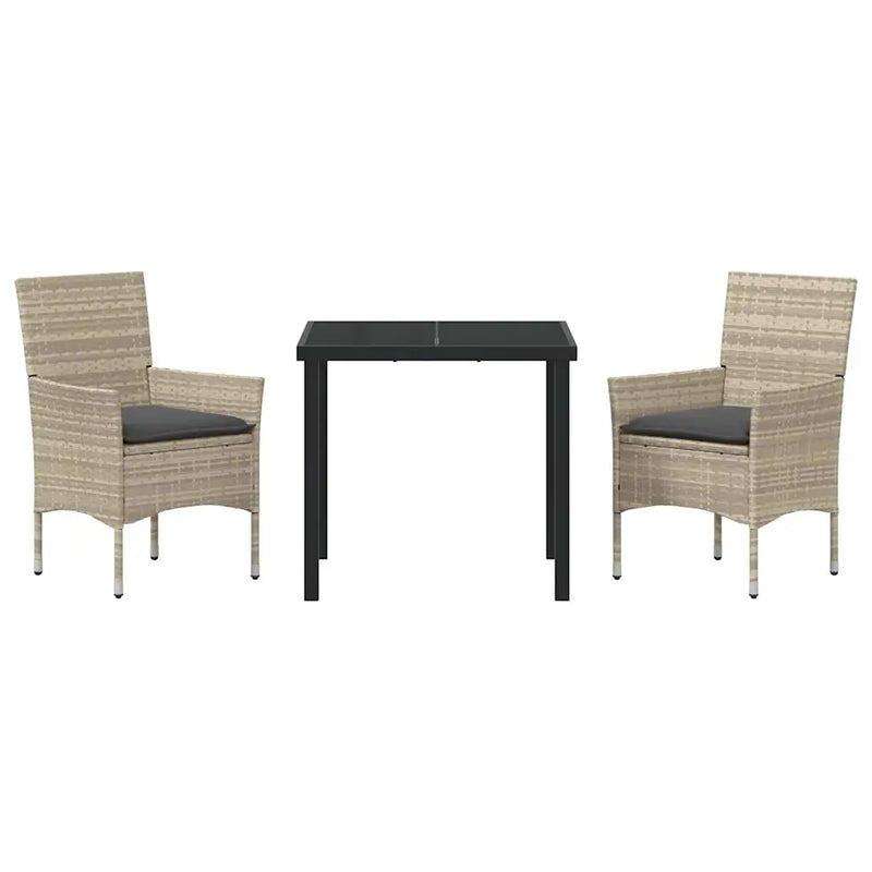 Garden Dining Set with Cushion 3 pcs Light Grey Poly Rattan