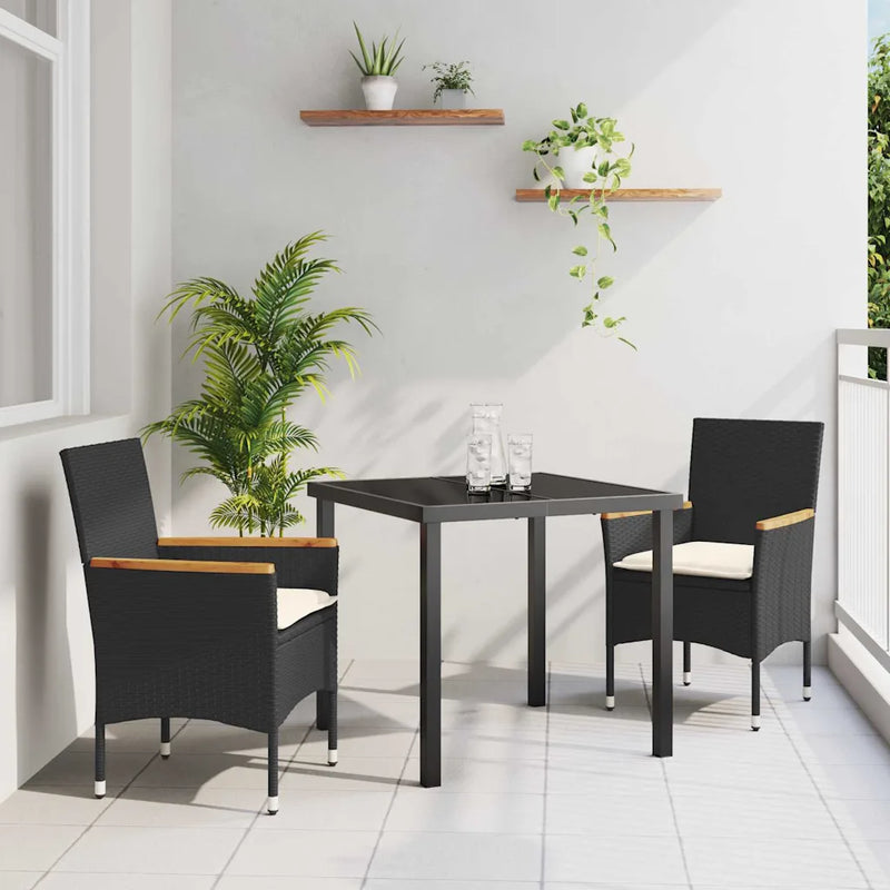Garden Dining Set with Cushion 3 pcs Black Poly Rattan