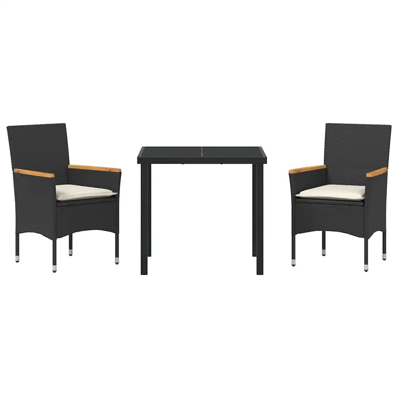 Garden Dining Set with Cushion 3 pcs Black Poly Rattan