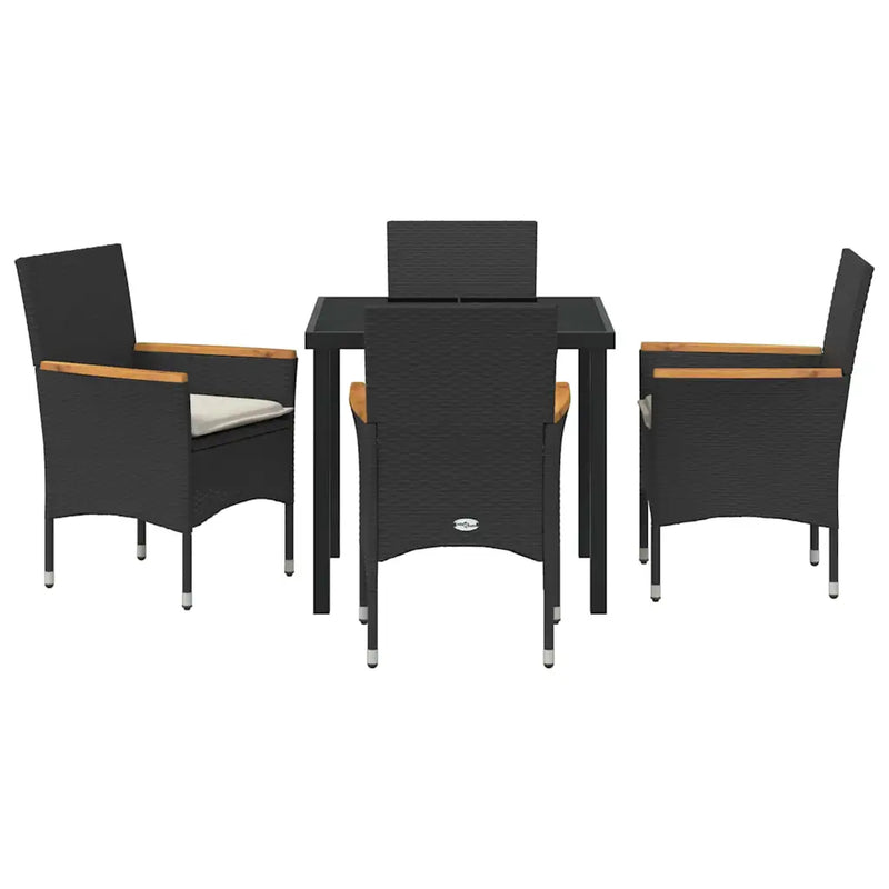 Garden Dining Set with Cushion 5 pcs Black Poly Rattan