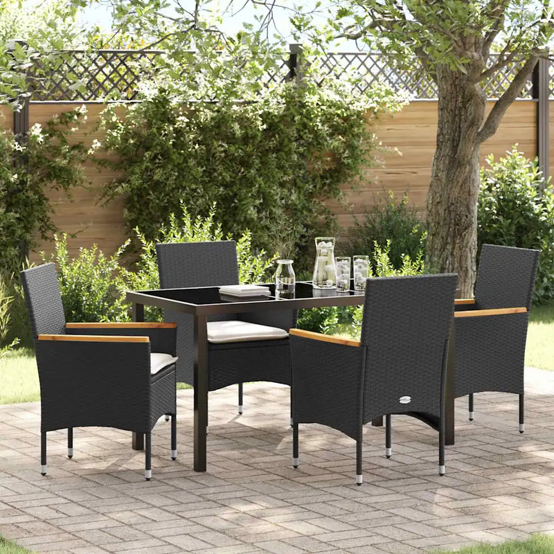 Garden Dining Set with Cushion 5 pcs Black Poly Rattan