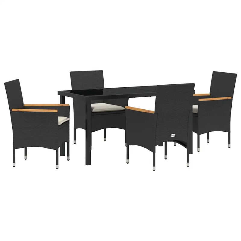 Garden Dining Set with Cushion 5 pcs Black Poly Rattan