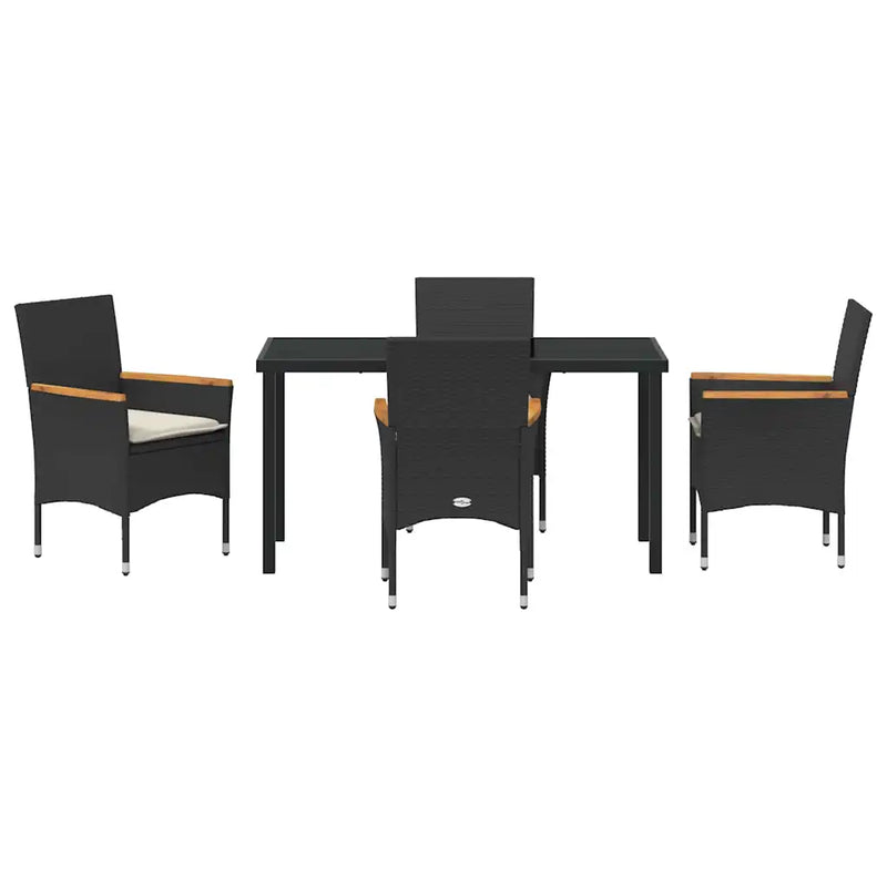 Garden Dining Set with Cushion 5 pcs Black Poly Rattan