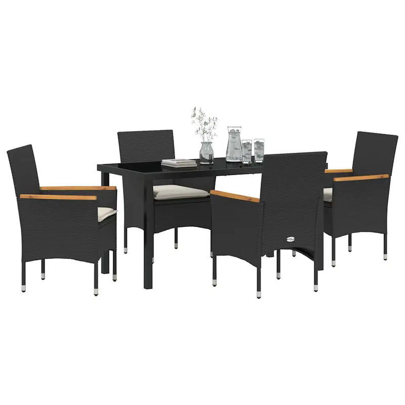 Garden Dining Set with Cushion 5 pcs Black Poly Rattan