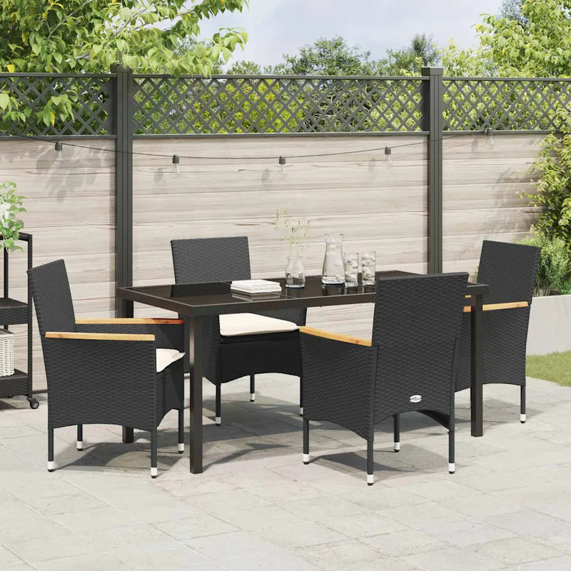Garden Dining Set with Cushion 5 pcs Black Poly Rattan