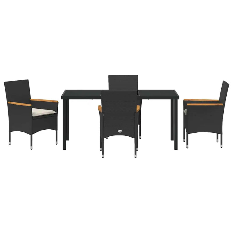 Garden Dining Set with Cushion 5 pcs Black Poly Rattan