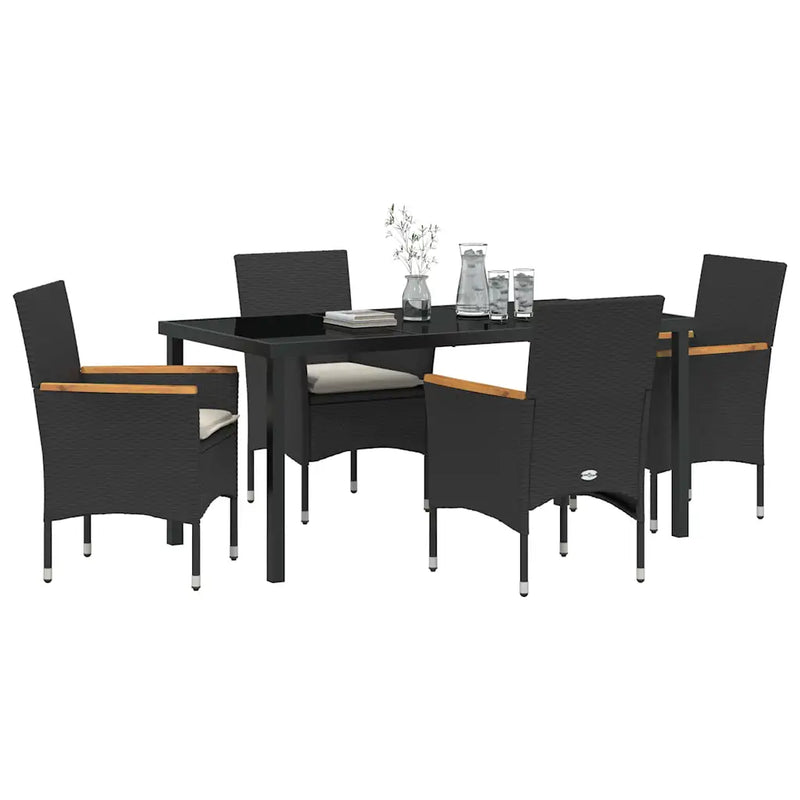 Garden Dining Set with Cushion 5 pcs Black Poly Rattan