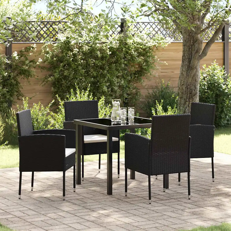 Garden Dining Set with Cushion 5 pcs Black Poly Rattan
