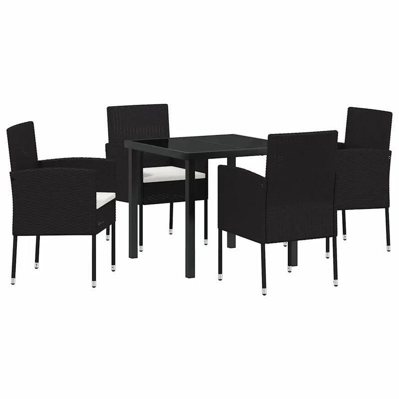 Garden Dining Set with Cushion 5 pcs Black Poly Rattan