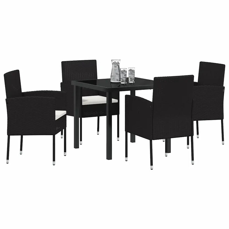 Garden Dining Set with Cushion 5 pcs Black Poly Rattan
