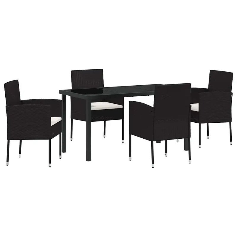 Garden Dining Set with Cushion 5 pcs Black Poly Rattan