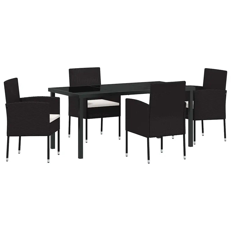 Garden Dining Set with Cushion 5 pcs Black Poly Rattan