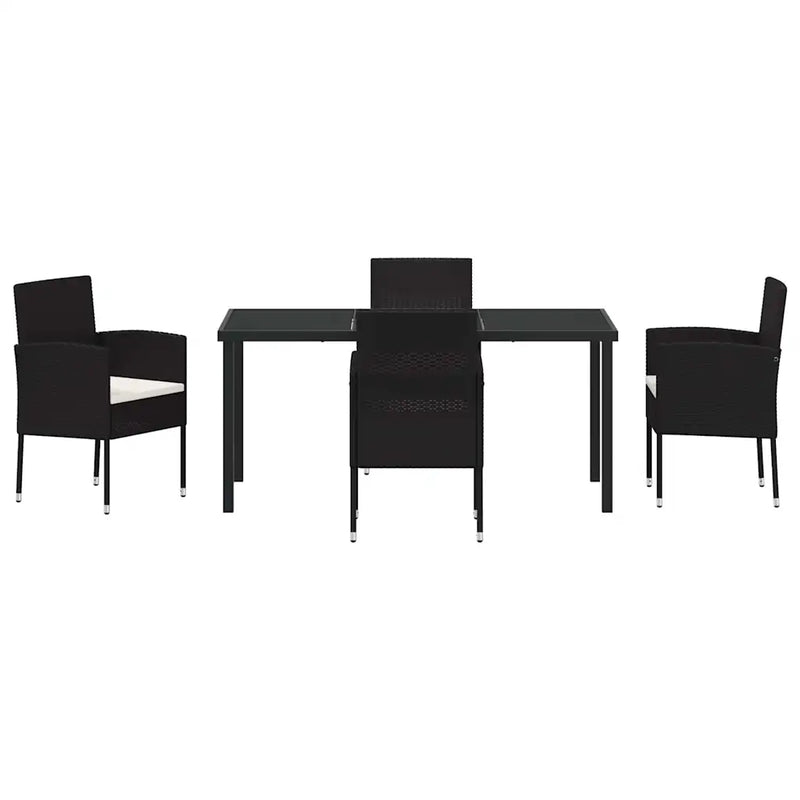 Garden Dining Set with Cushion 5 pcs Black Poly Rattan