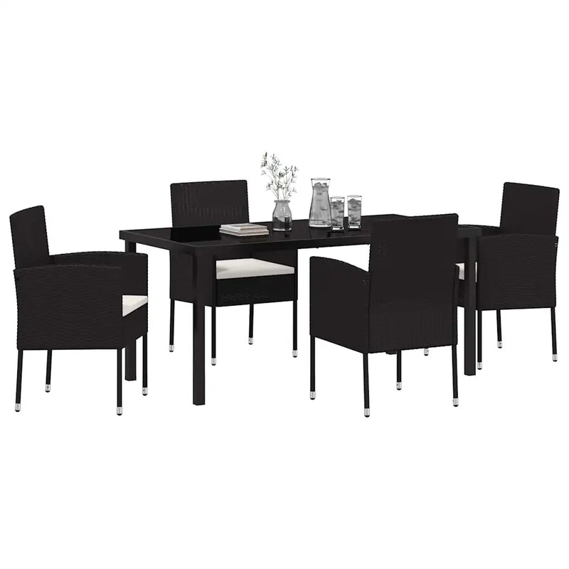 Garden Dining Set with Cushion 5 pcs Black Poly Rattan