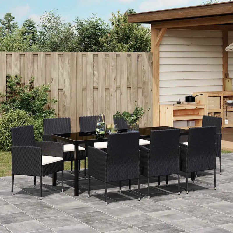 Garden Dining Set with Cushion 9 pcs Black Poly Rattan