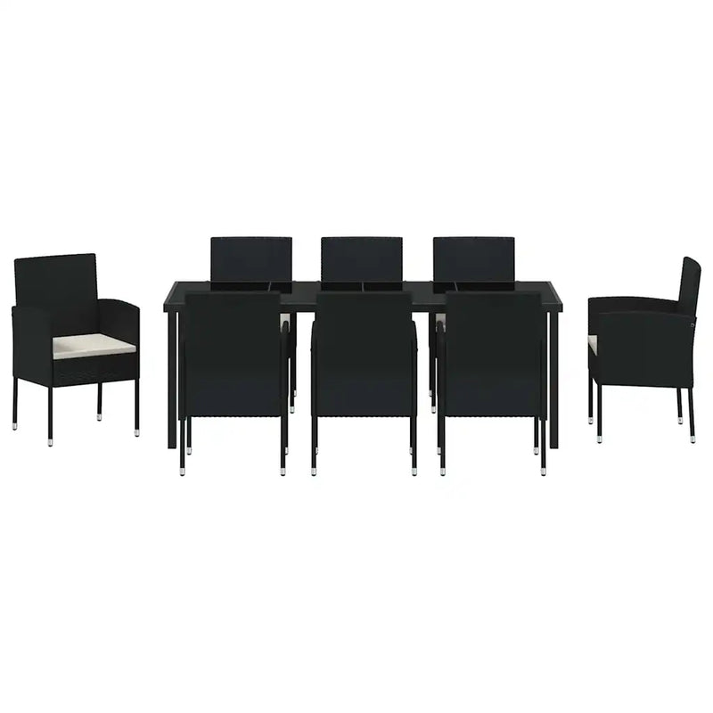 Garden Dining Set with Cushion 9 pcs Black Poly Rattan