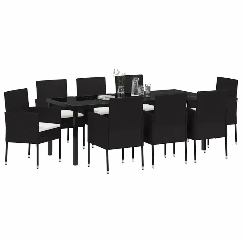 Garden Dining Set with Cushion 9 pcs Black Poly Rattan