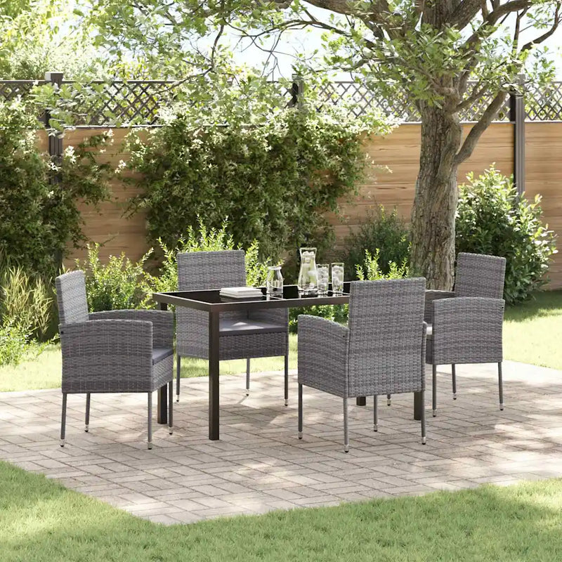 Garden Dining Set with Cushion 5 pcs Grey Poly Rattan