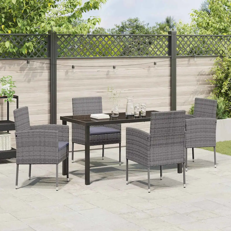 Garden Dining Set with Cushion 5 pcs Grey Poly Rattan