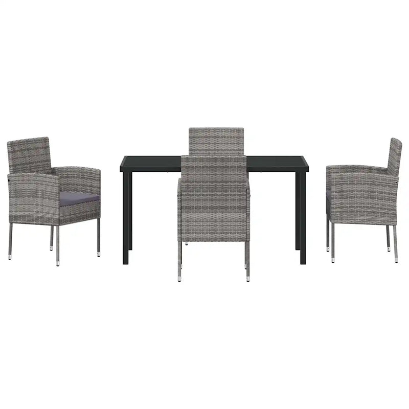 Garden Dining Set with Cushion 5 pcs Grey Poly Rattan