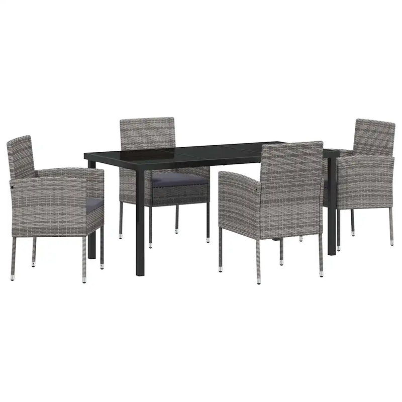 Garden Dining Set with Cushion 5 pcs Grey Poly Rattan