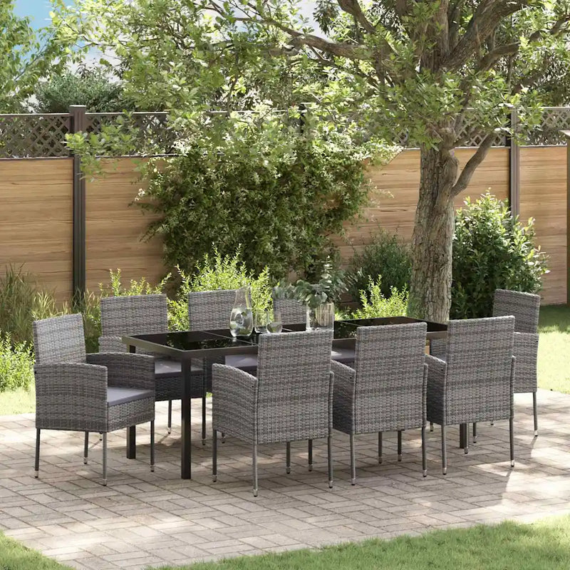 Garden Dining Set with Cushion 9 pcs Grey Poly Rattan