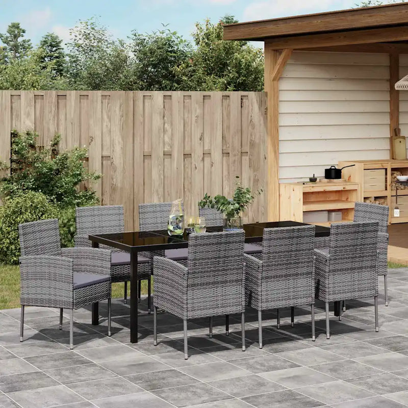 Garden Dining Set with Cushion 9 pcs Grey Poly Rattan