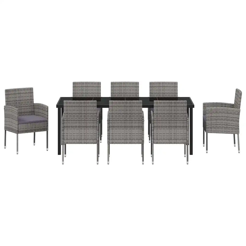 Garden Dining Set with Cushion 9 pcs Grey Poly Rattan