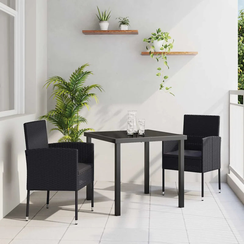 Garden Dining Set with Cushion 3 pcs Black Poly Rattan