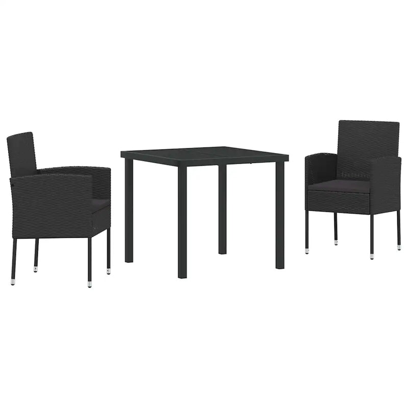 Garden Dining Set with Cushion 3 pcs Black Poly Rattan