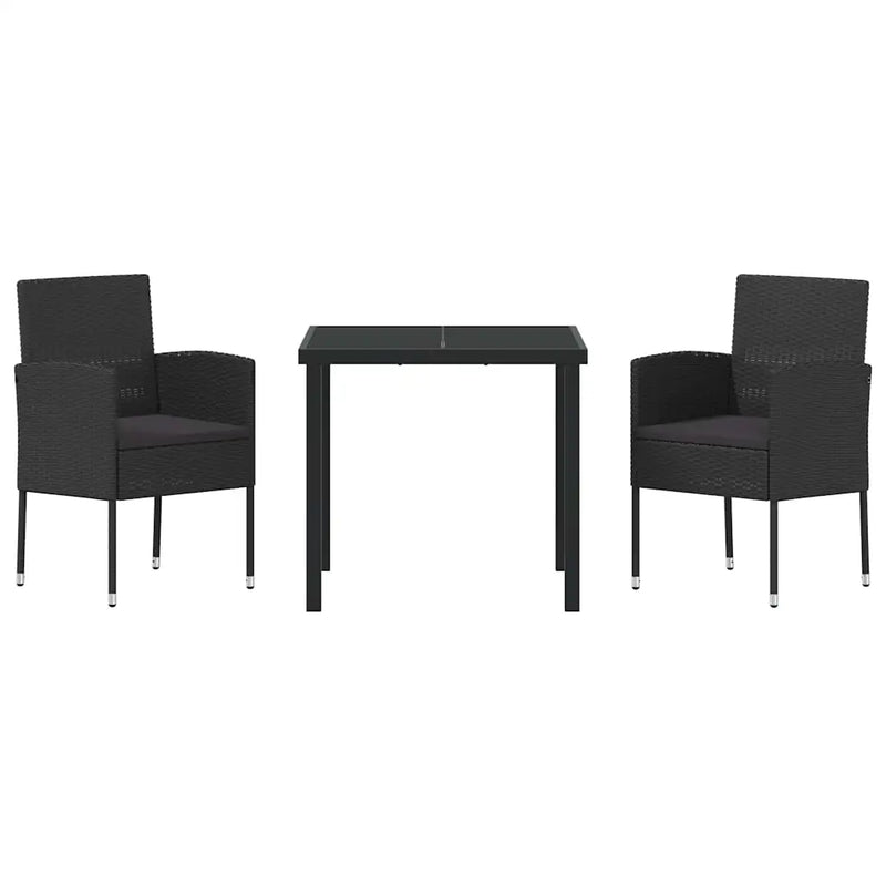Garden Dining Set with Cushion 3 pcs Black Poly Rattan