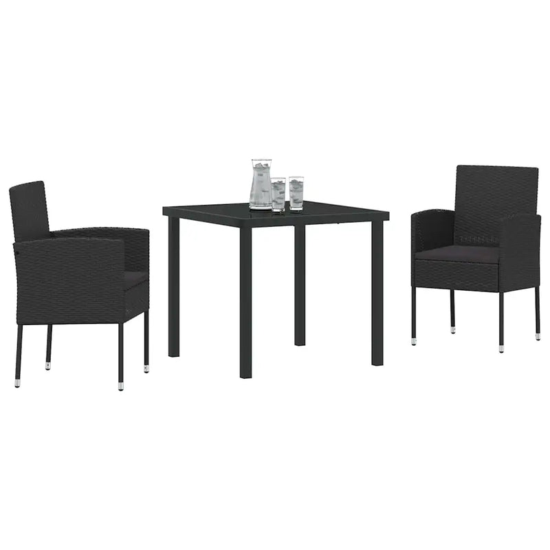 Garden Dining Set with Cushion 3 pcs Black Poly Rattan