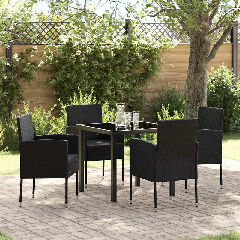Garden Dining Set with Cushion 5 pcs Black Poly Rattan