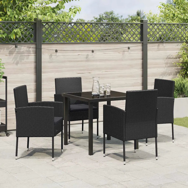 Garden Dining Set with Cushion 5 pcs Black Poly Rattan
