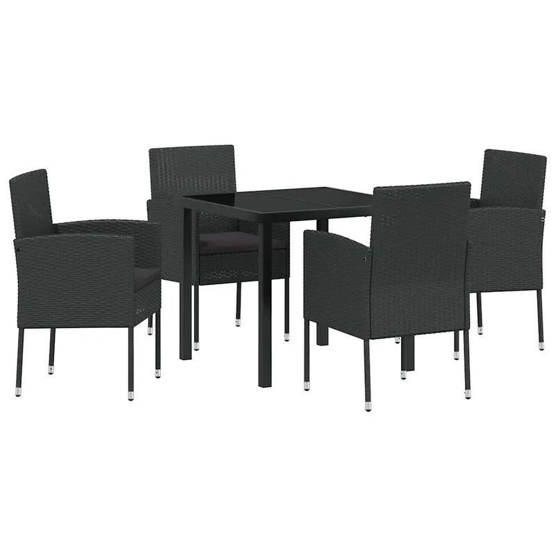 Garden Dining Set with Cushion 5 pcs Black Poly Rattan