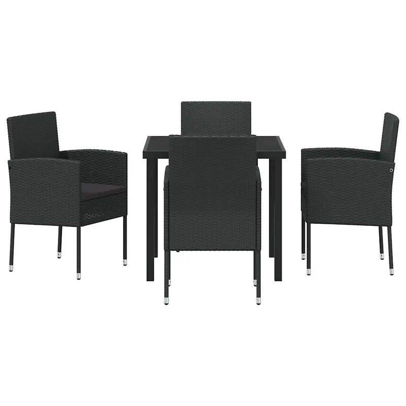 Garden Dining Set with Cushion 5 pcs Black Poly Rattan