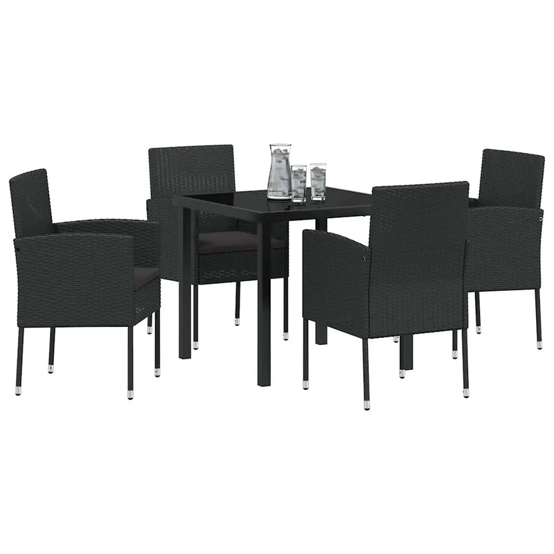 Garden Dining Set with Cushion 5 pcs Black Poly Rattan