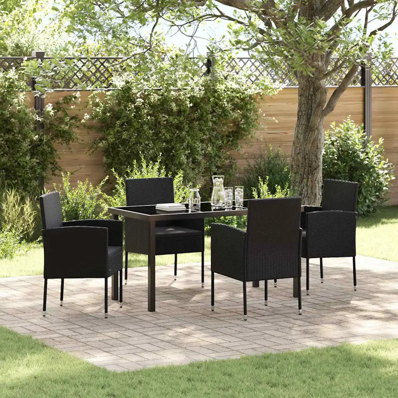 Garden Dining Set with Cushion 5 pcs Black Poly Rattan