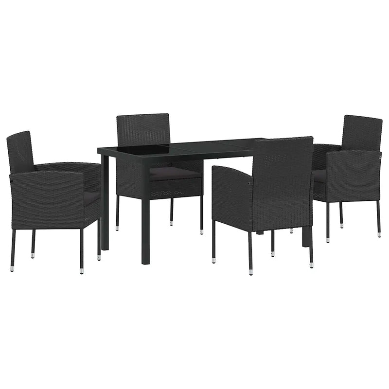 Garden Dining Set with Cushion 5 pcs Black Poly Rattan
