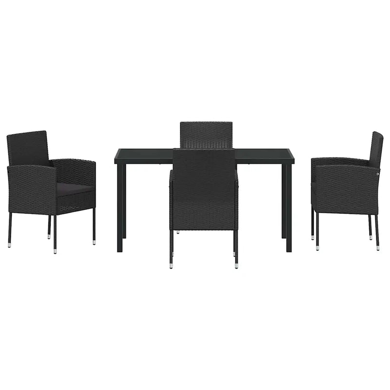 Garden Dining Set with Cushion 5 pcs Black Poly Rattan