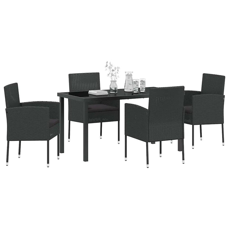 Garden Dining Set with Cushion 5 pcs Black Poly Rattan