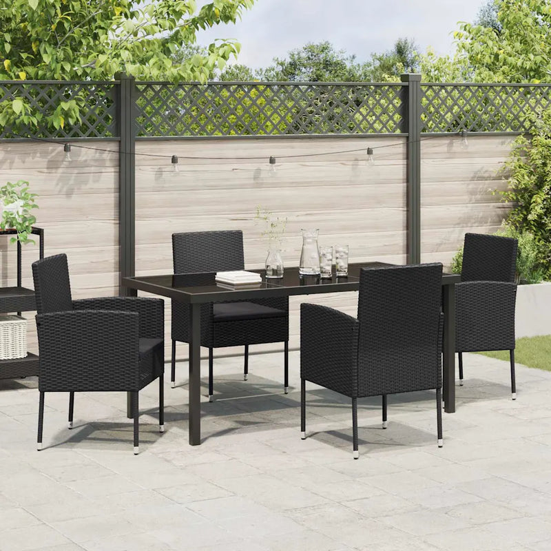 Garden Dining Set with Cushion 5 pcs Black Poly Rattan