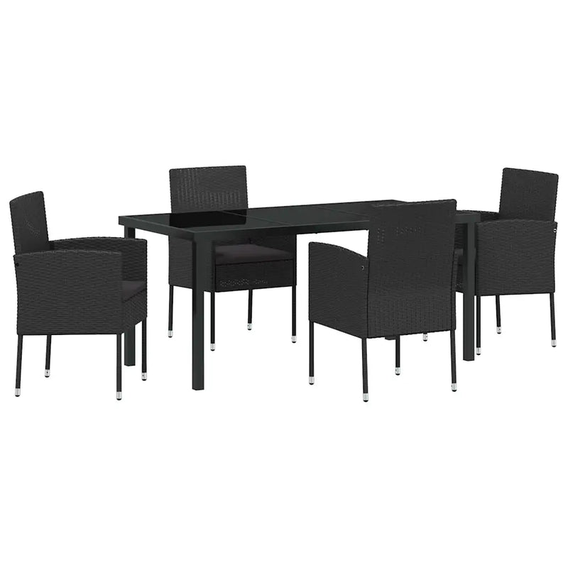 Garden Dining Set with Cushion 5 pcs Black Poly Rattan