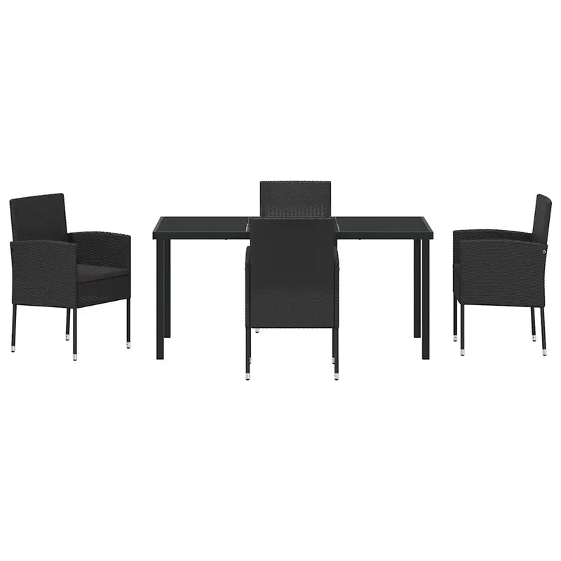 Garden Dining Set with Cushion 5 pcs Black Poly Rattan