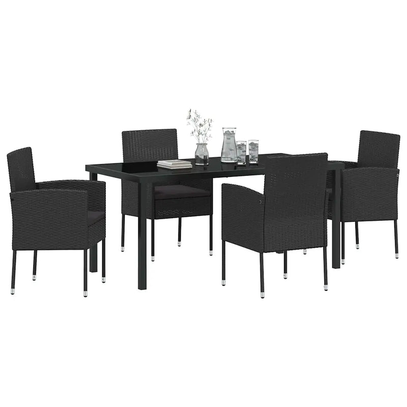 Garden Dining Set with Cushion 5 pcs Black Poly Rattan