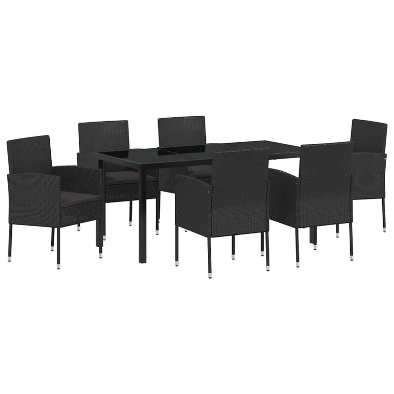 Garden Dining Set with Cushion 7 pcs Black Poly Rattan