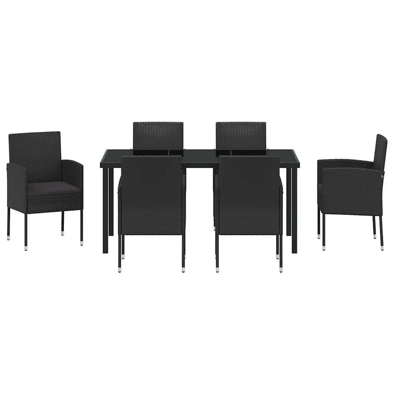 Garden Dining Set with Cushion 7 pcs Black Poly Rattan